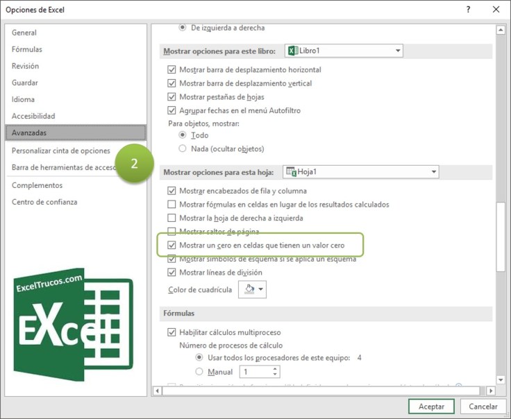 exceltrucos no mostrar ceros en celdas 2