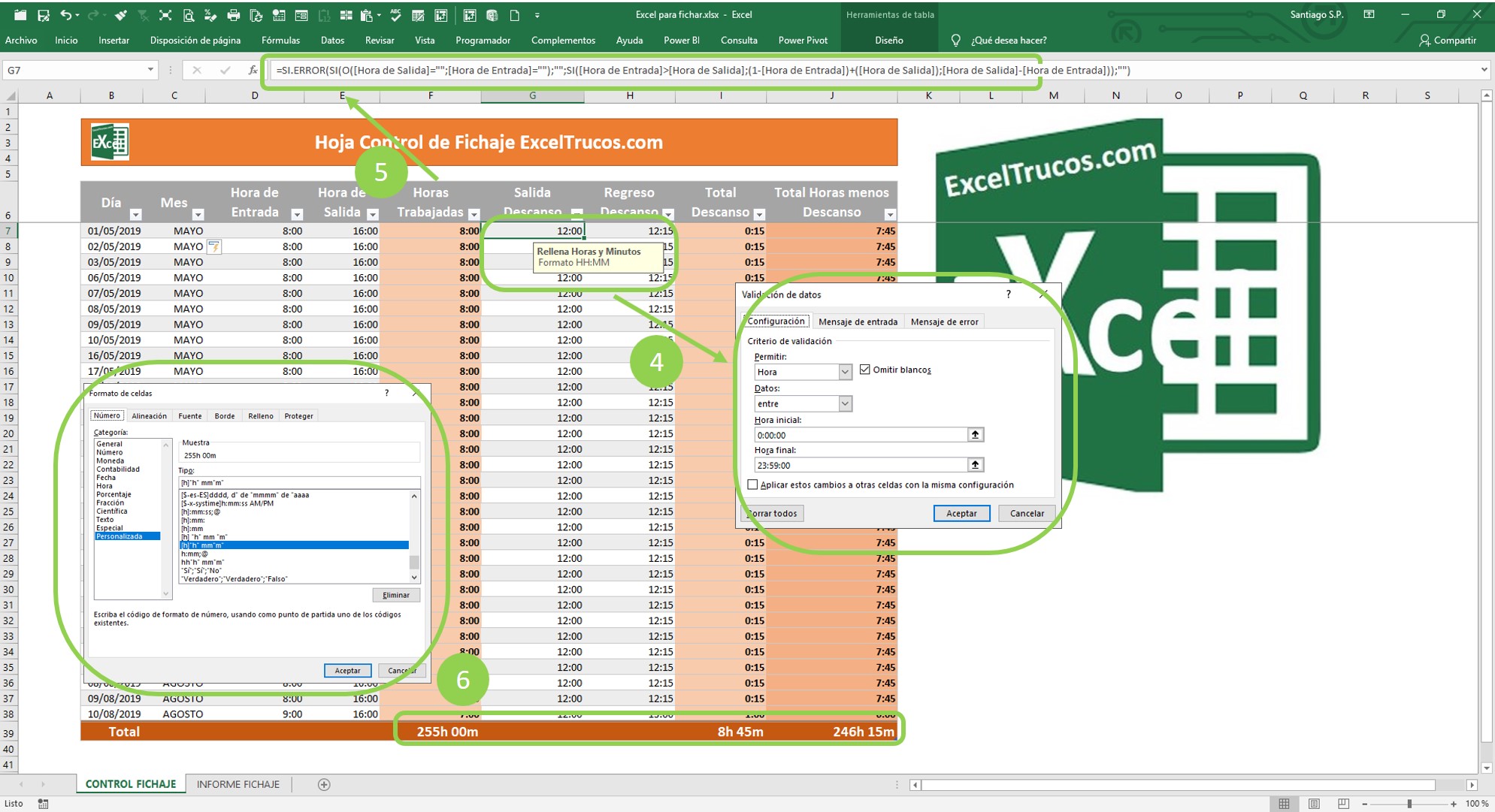 Excel para fichar horarios