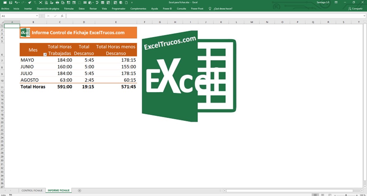 Excel para fichar horarios